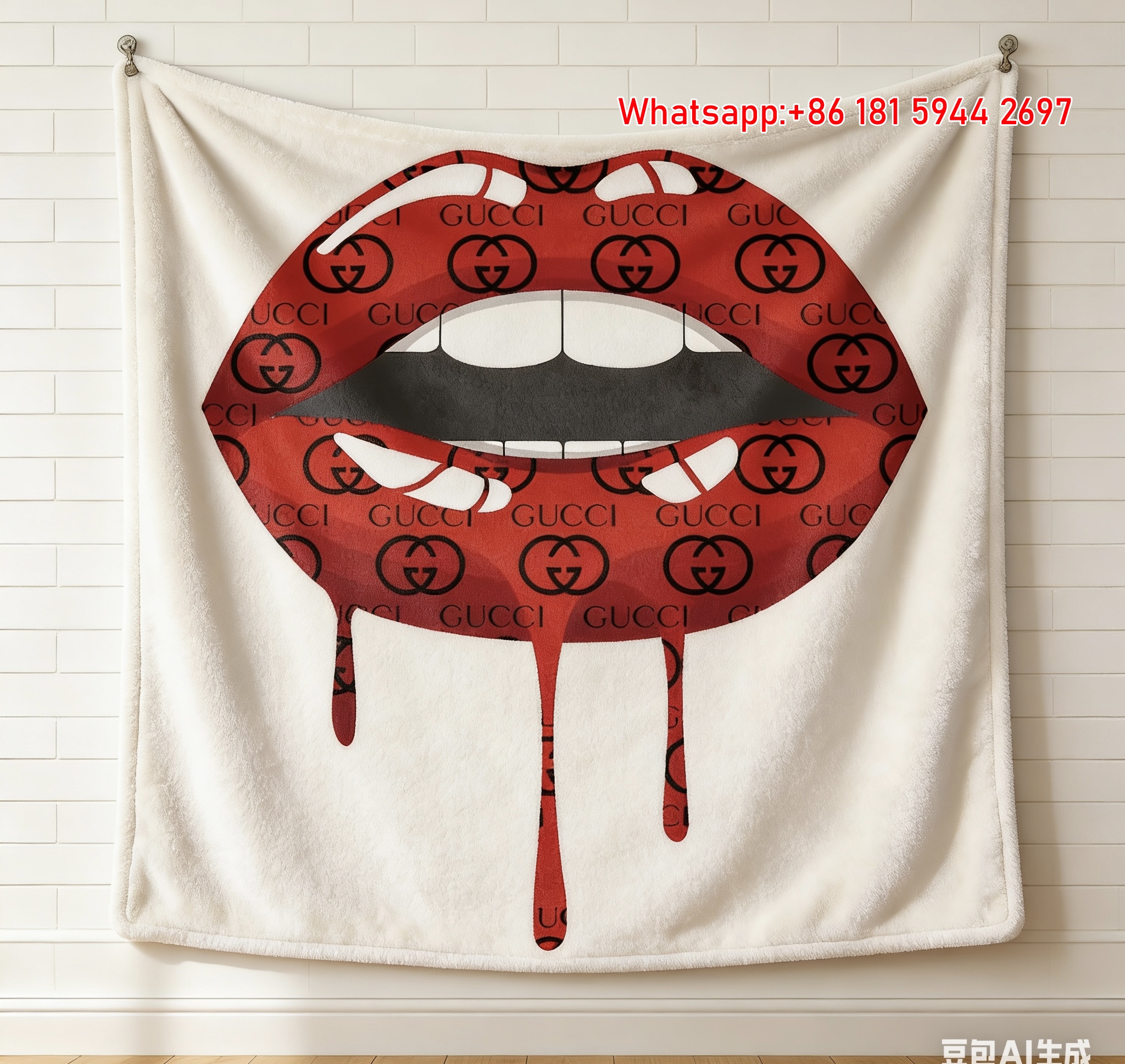 Gucci Dripping Lips Throw Blankets Gucci Monogram Drip Wall Tapestry IMG_2871